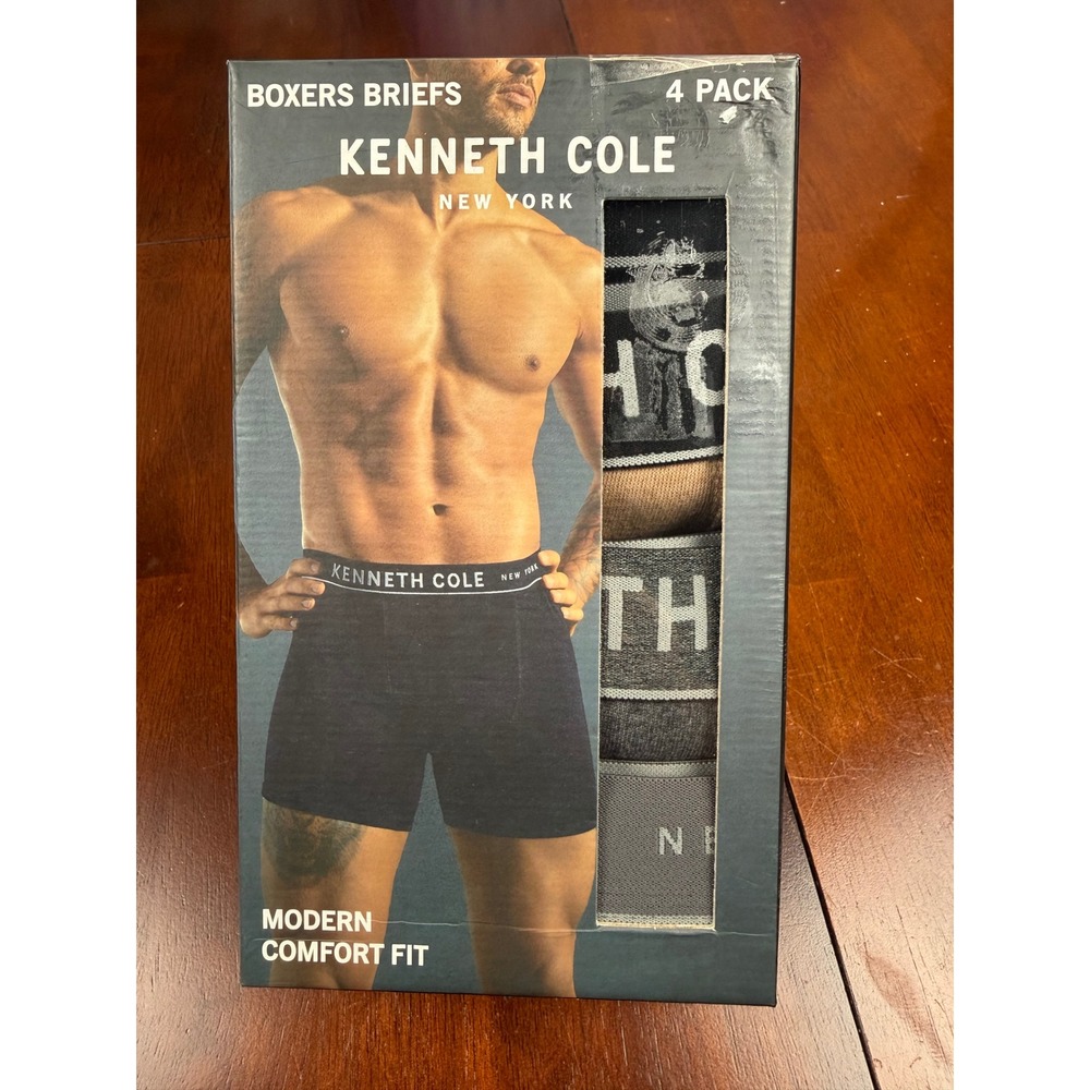 Kenneth Cole New York Mens 4 Pack Boxer Briefs Comfort Fit Large Gray Beige New